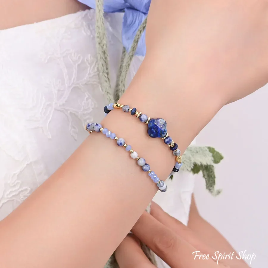 4-in-1 Natural Blue Sodalite & Lapis Lazuli Beaded Chain - Image 3