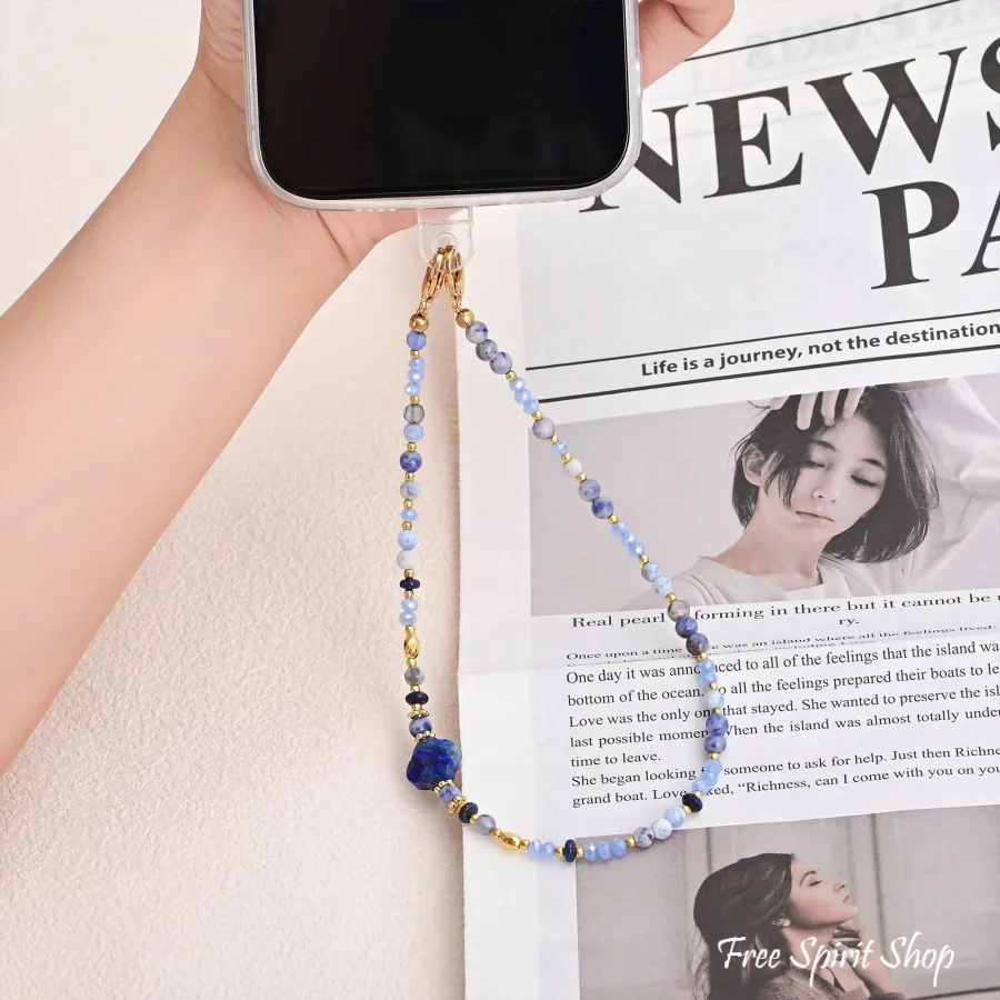 4-in-1 Natural Blue Sodalite & Lapis Lazuli Beaded Chain - Image 4