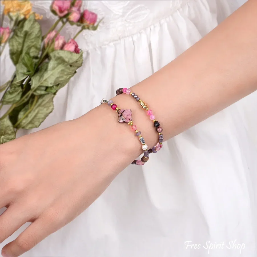 4-in-1 Natural Rhodonite Hematite & Tourmaline Beaded Chain - Image 3