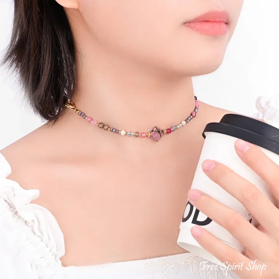 4-in-1 Natural Rhodonite Hematite & Tourmaline Beaded Chain - Image 4