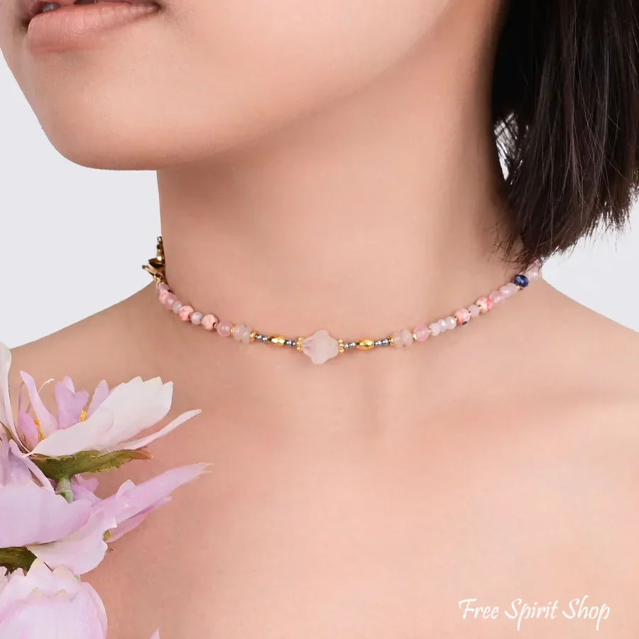4-in-1 Natural Rose Quartz & Rhodonite Beaded Chain - Image 3
