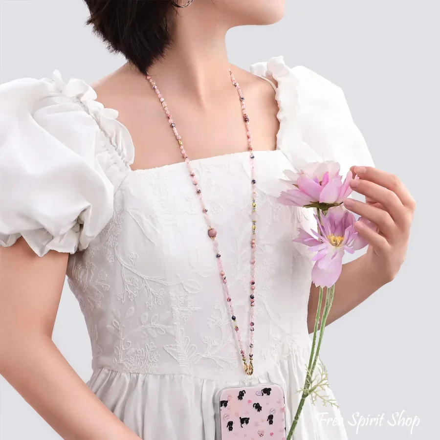 4-in-1 Natural Rose Quartz & Rhodonite Beaded Chain - Image 5