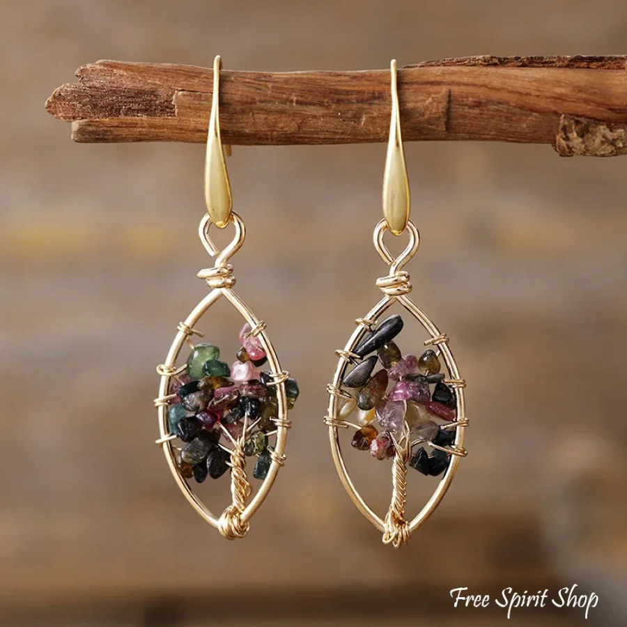 7 Chakra Crystals Tree of Life Earrings - Image 4