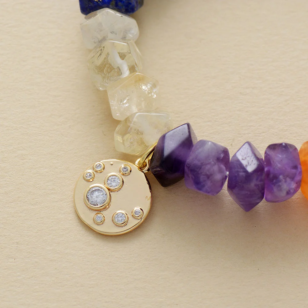 7 Chakra Irregular Natural Stone Bead Bracelet - Image 4