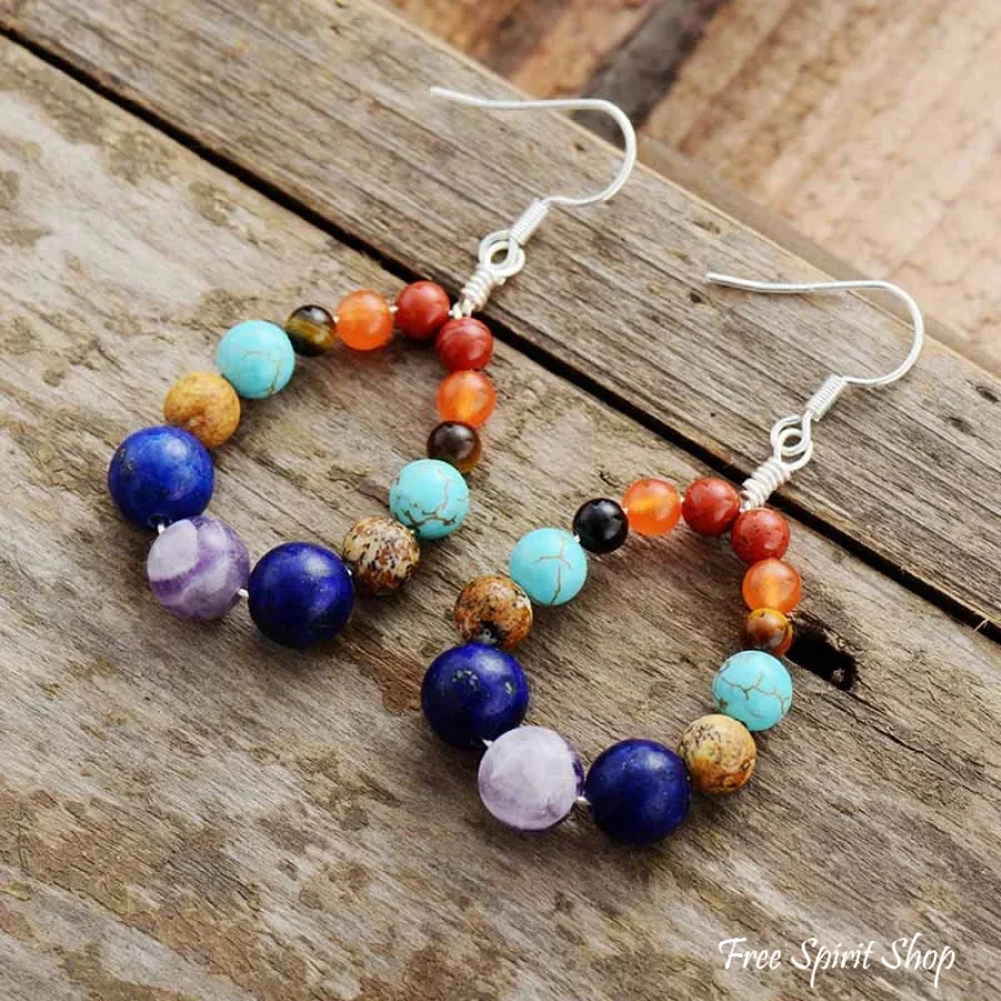 7 Chakra Natural Stone Bead Earrings - Image 3