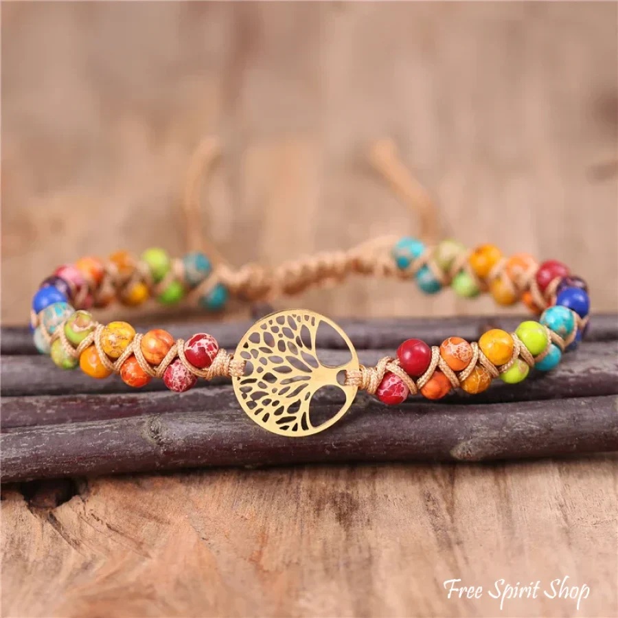 7 Chakra Tree of Life Braided Adjustable Bead Bracelet - Image 2