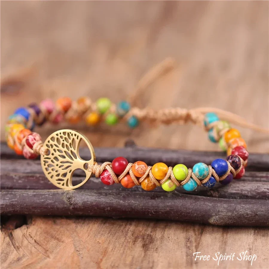 7 Chakra Tree of Life Braided Adjustable Bead Bracelet - Image 3