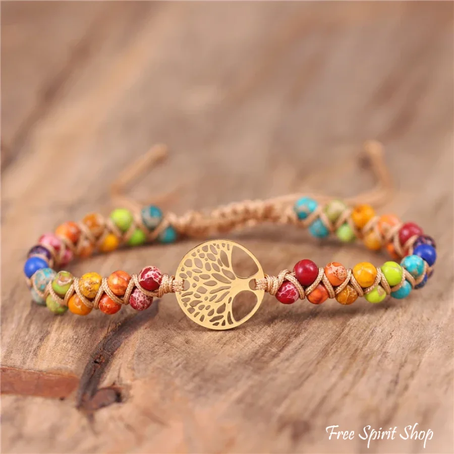 7 Chakra Tree of Life Braided Adjustable Bead Bracelet - Image 4