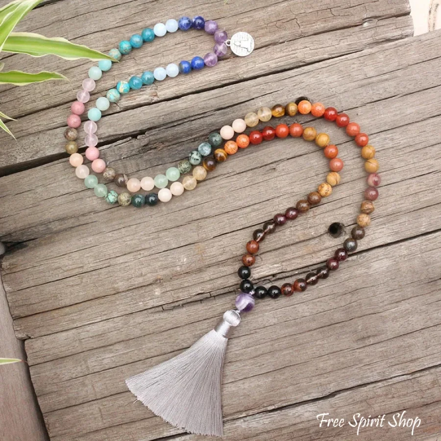 108 Natural 7 Chakra Healing Mala Necklace With Tassel - Image 3