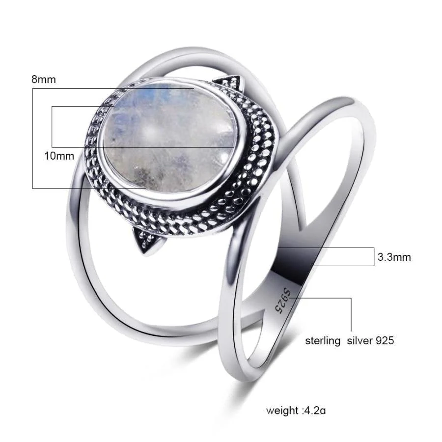 925 Silver Natural Moonstone Round Boho Ring - Image 4