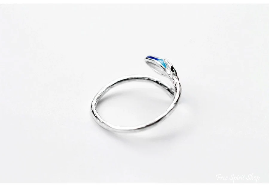 925 Sterling Silver Leaf & Blue Flower Ring - Image 5