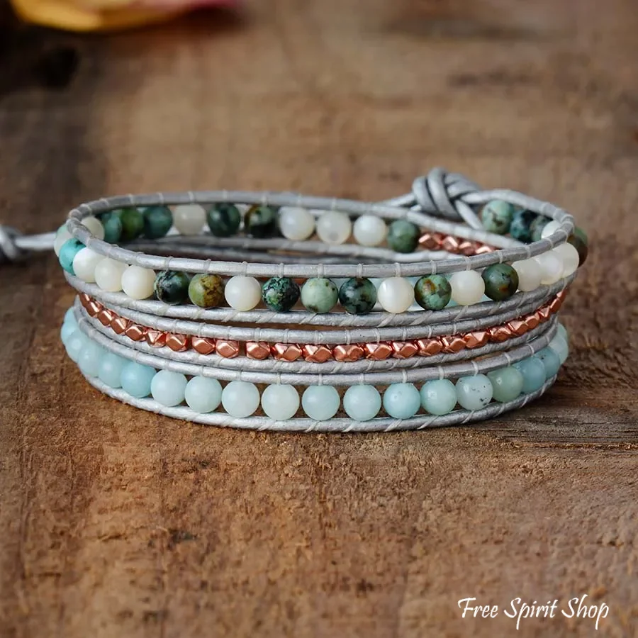 African Turquoise, Amazonite & Rose Gold Bead Bracelet - Image 2