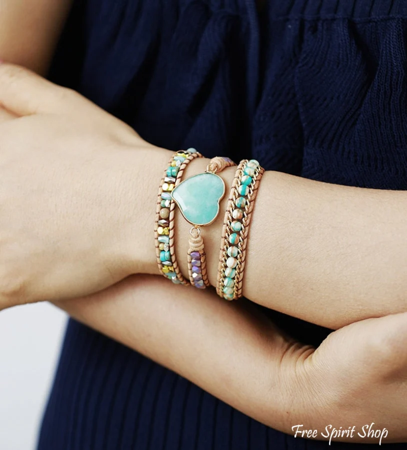 Amazonite Heart & Mixed Beads Wrap Bracelet - Image 2