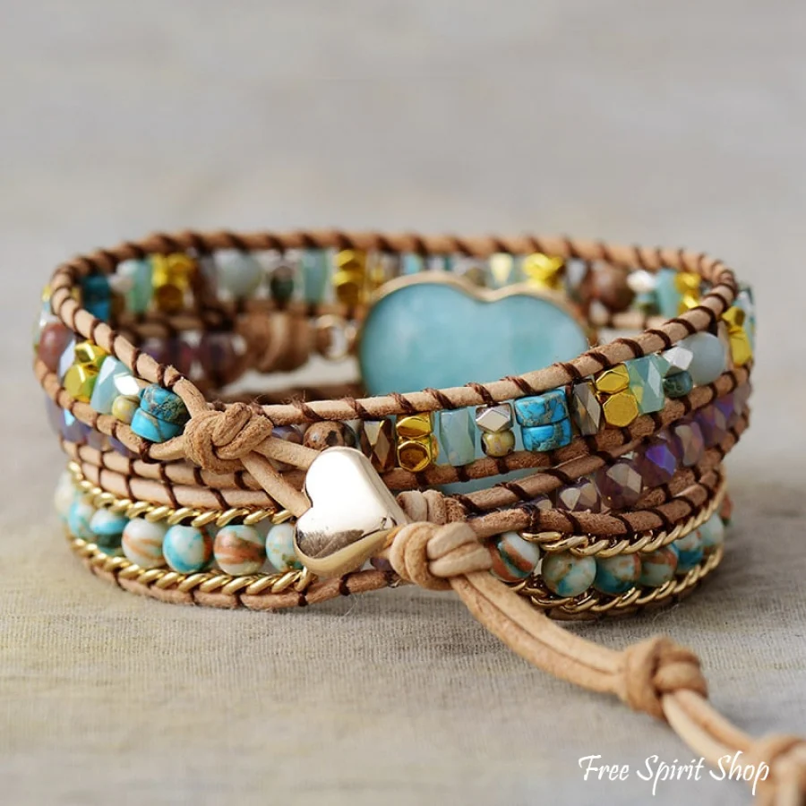 Amazonite Heart & Mixed Beads Wrap Bracelet - Image 4