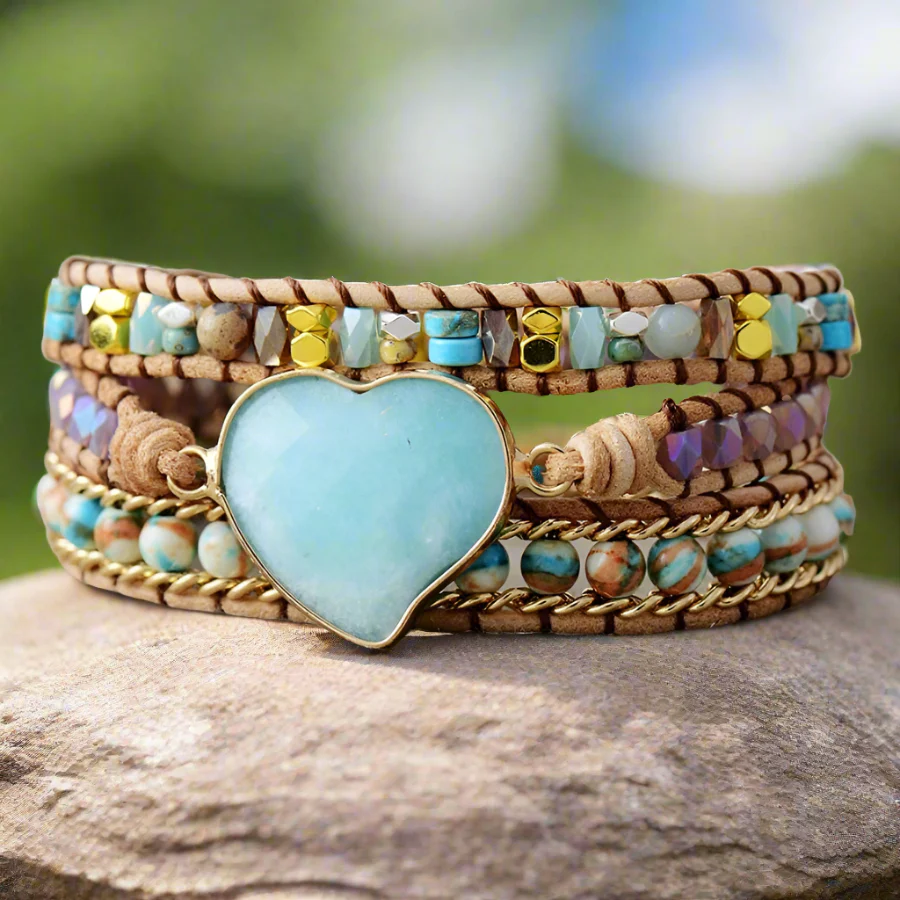 Amazonite Heart & Mixed Beads Wrap Bracelet - Image 5