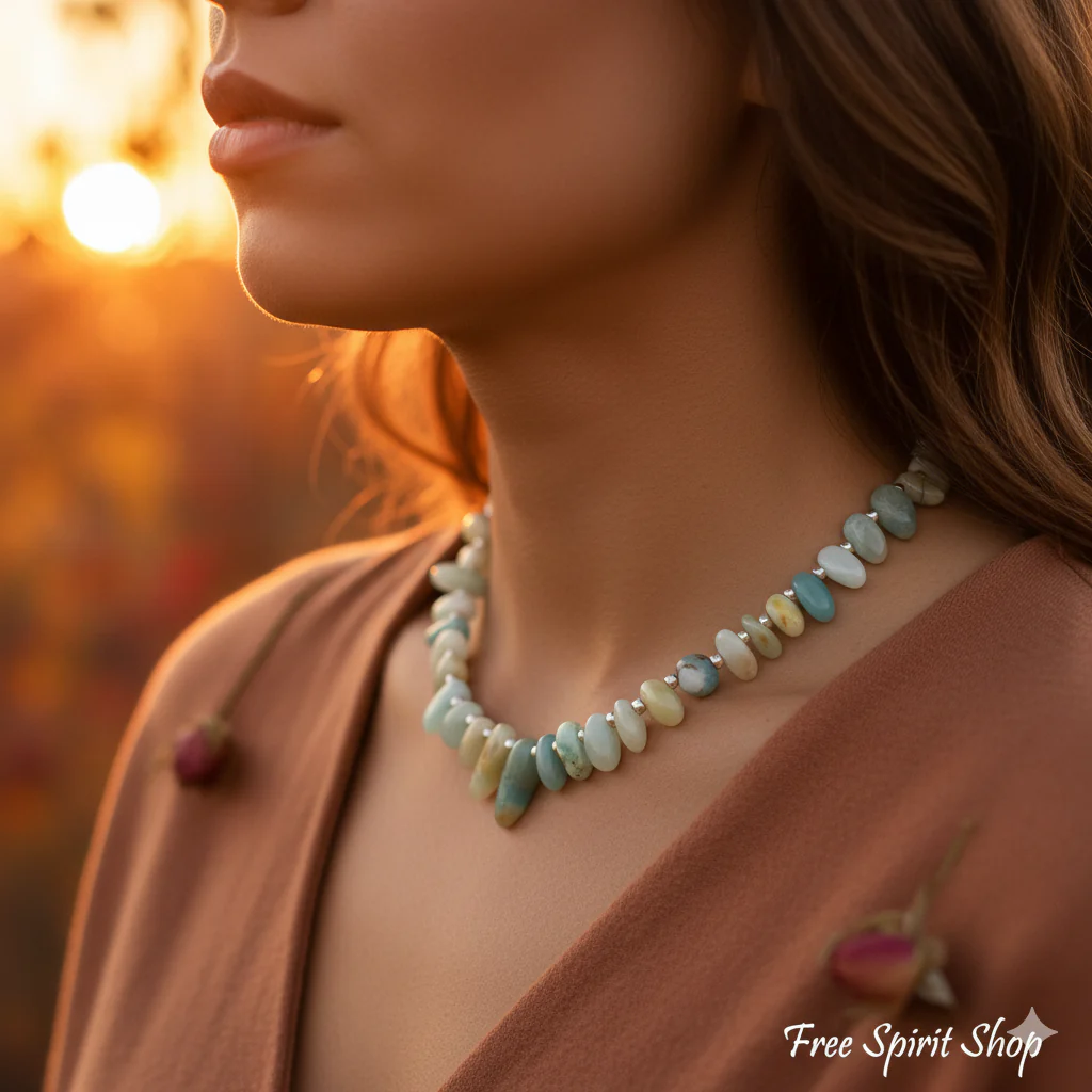 Amazonite Nugget Statement Necklace - Calming Ocean Energy - Image 2