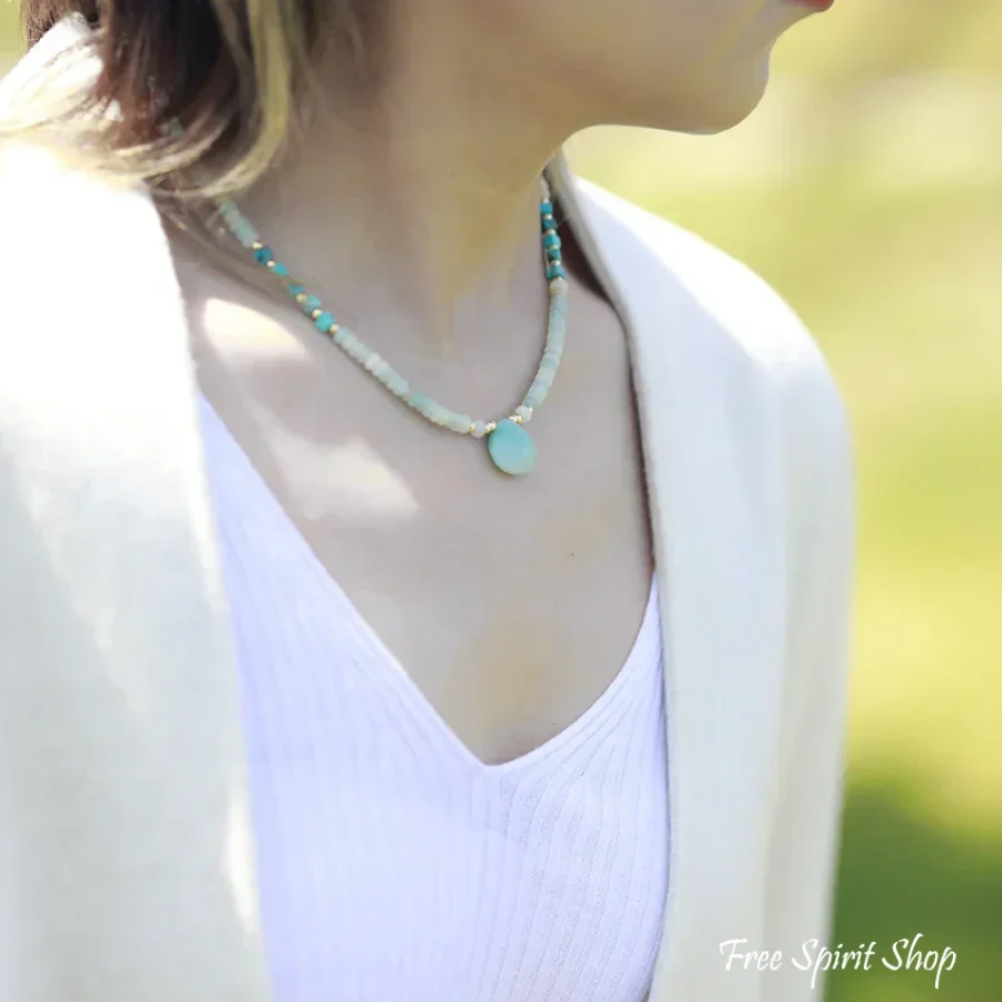 Amazonite & Turquoise Bead Choker Necklace - Image 2