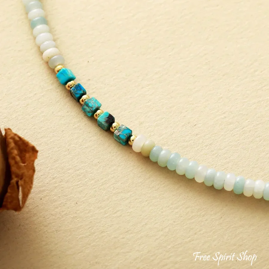 Amazonite & Turquoise Bead Choker Necklace - Image 4