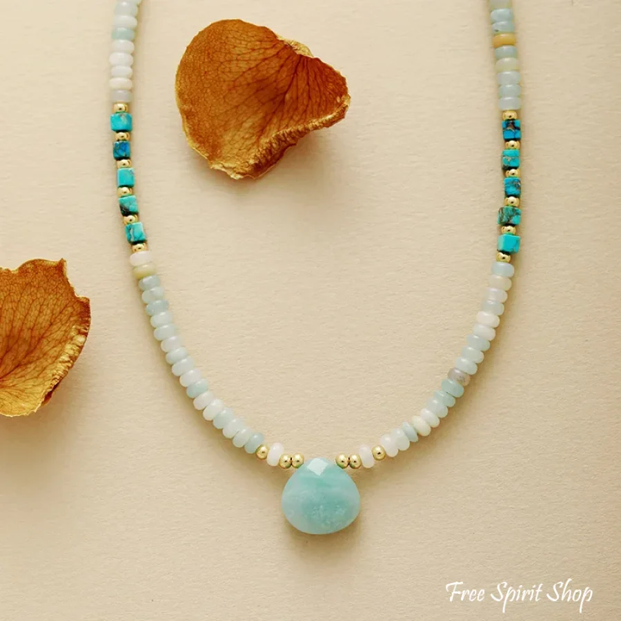 Amazonite & Turquoise Bead Choker Necklace - Image 6