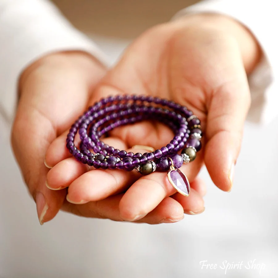 Amethyst & Heart Charm Bead Bracelet / Necklace - Image 2