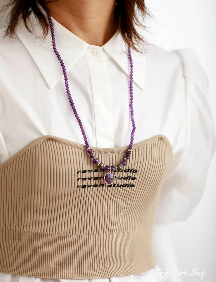 Amethyst & Heart Charm Bead Bracelet / Necklace - Image 4