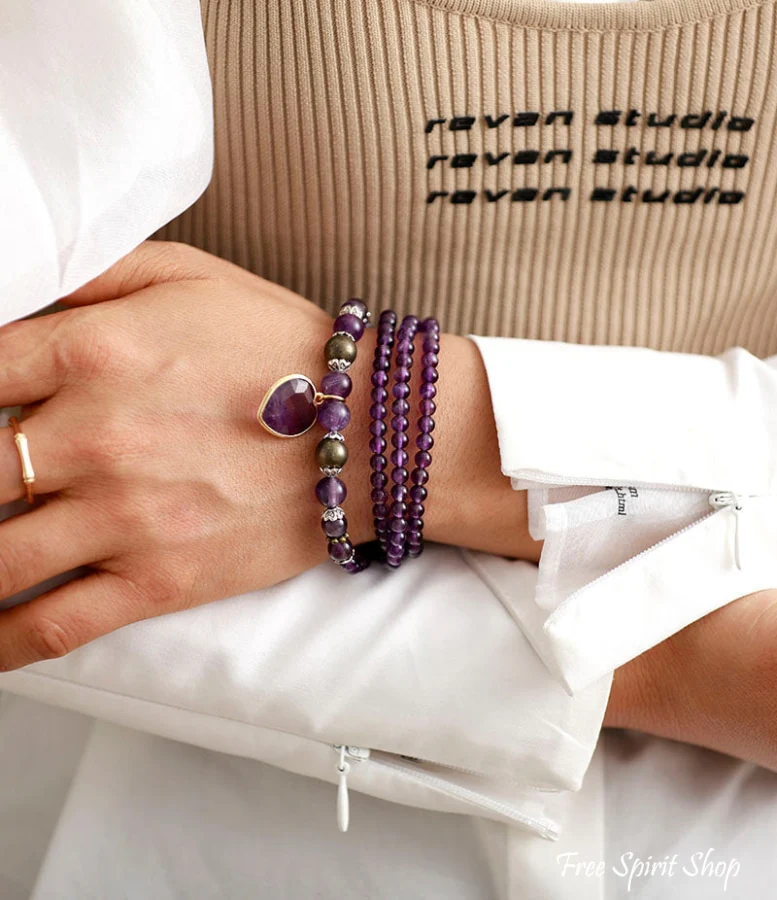 Amethyst & Heart Charm Bead Bracelet / Necklace - Image 5