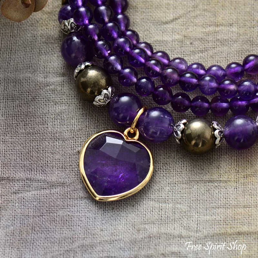 Amethyst & Heart Charm Bead Bracelet / Necklace - Image 6