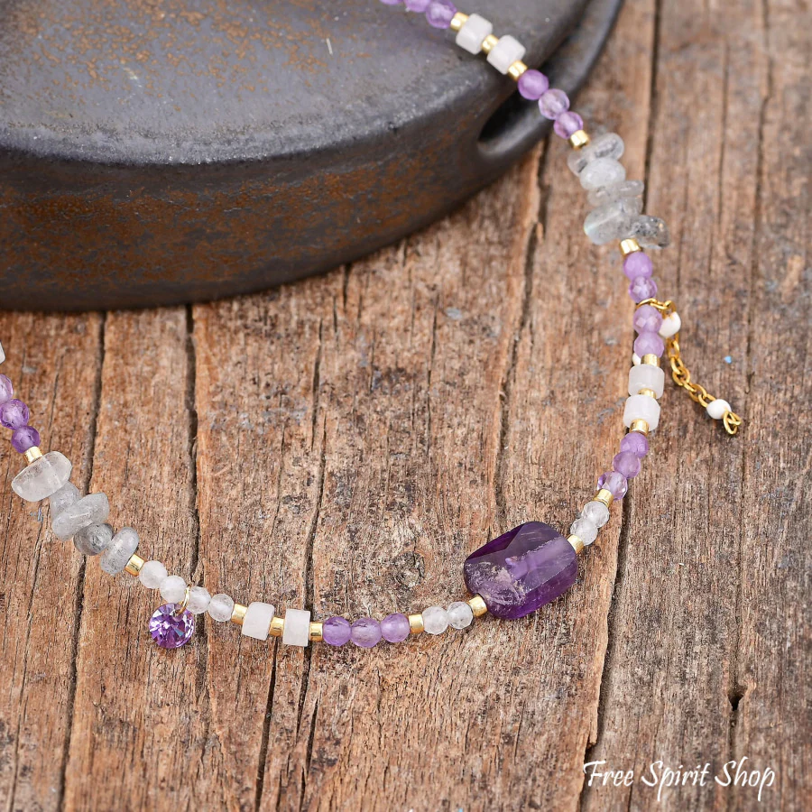 Natural Amethyst & Labradorite Beaded Anklet - Image 3