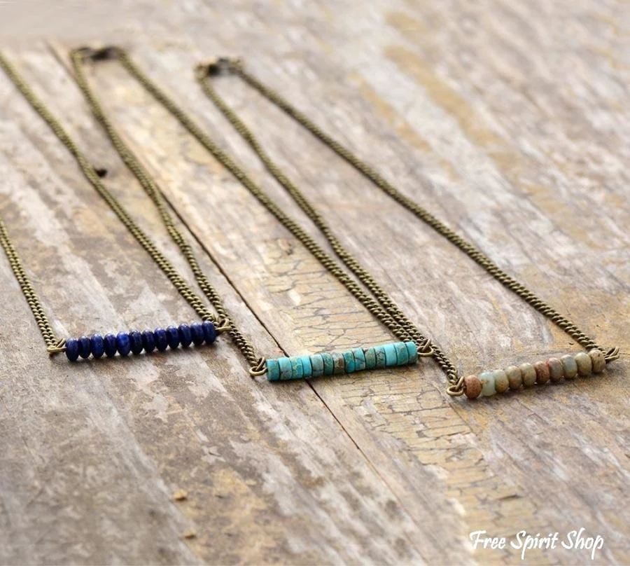Antique Gold Natural Stone Bead Choker Necklace - Image 3
