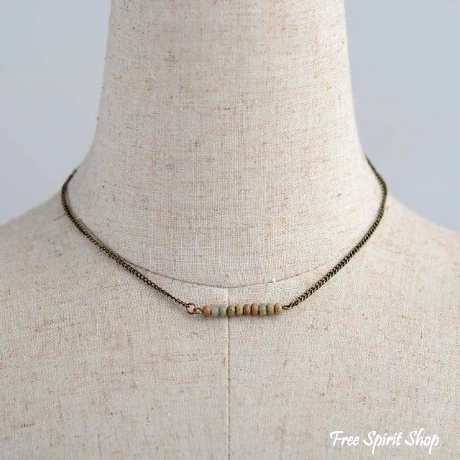 Antique Gold Natural Stone Bead Choker Necklace - Image 4