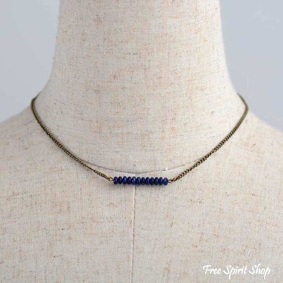 Antique Gold Natural Stone Bead Choker Necklace - Image 5