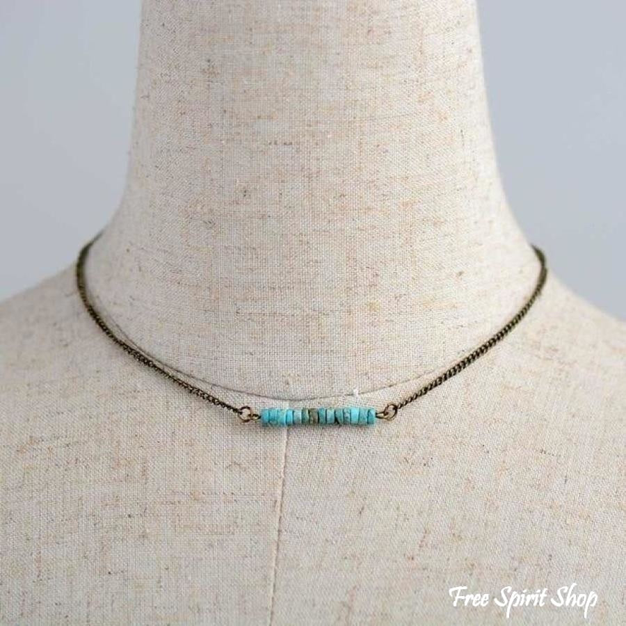 Antique Gold Natural Stone Bead Choker Necklace - Image 6