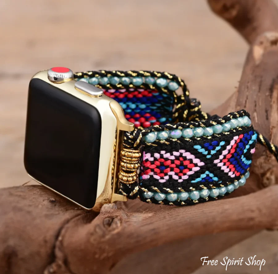 Black & Pink Braided Woven Nylon Adjustable Apple Watch Band - Image 2