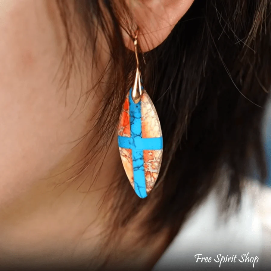 Blue Cross Imperial Jasper Drop Earrings - Image 2