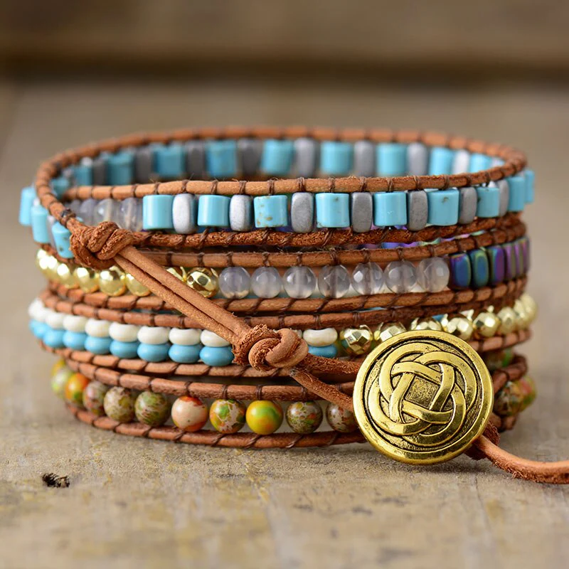 Blue & Green Jasper Rainbow Hematite Wrap Bracelet - Image 2