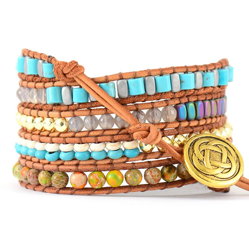 Blue & Green Jasper Rainbow Hematite Wrap Bracelet - Image 4