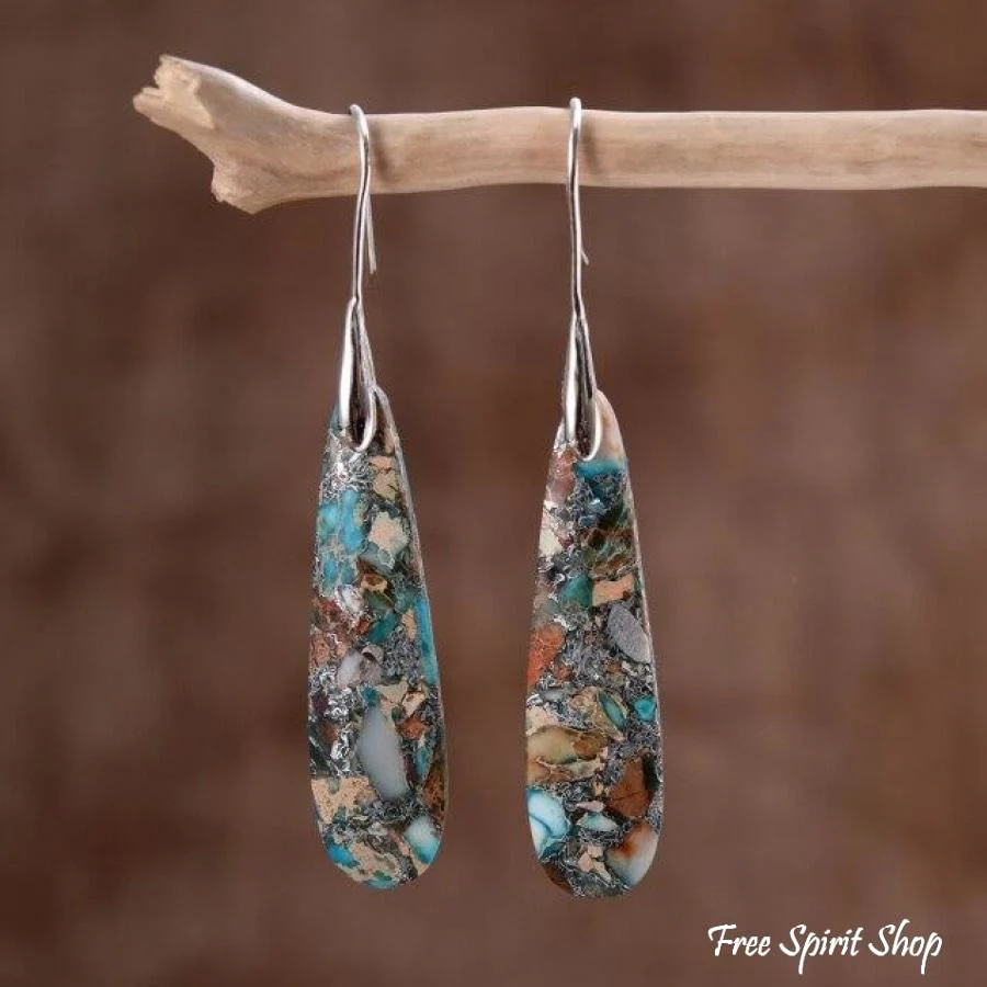 Blue Imperial Stone Drop Earrings - Image 3