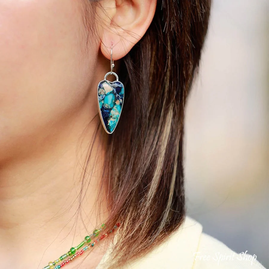 Blue Jasper Heart Earrings - Image 2
