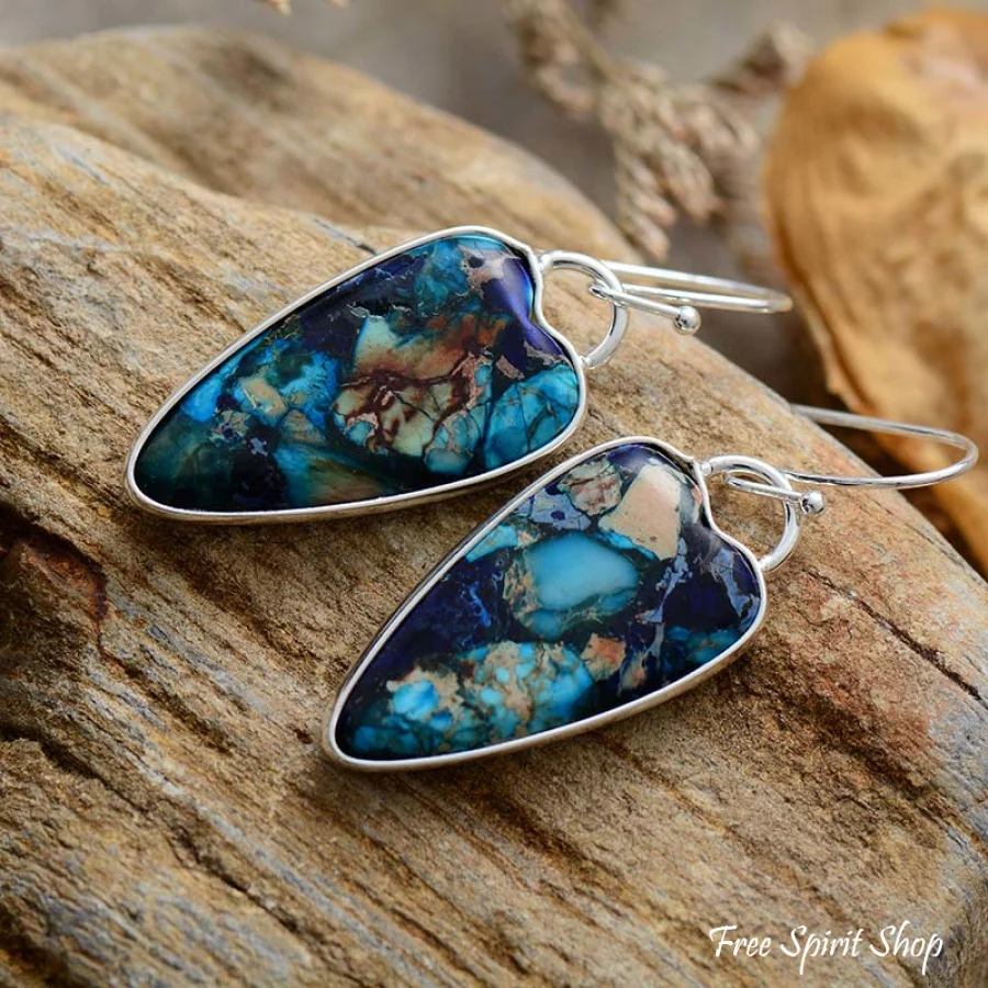 Blue Jasper Heart Earrings - Image 3
