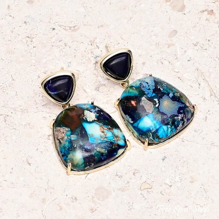 Blue Jasper Mosaic Drop Earrings - Image 2