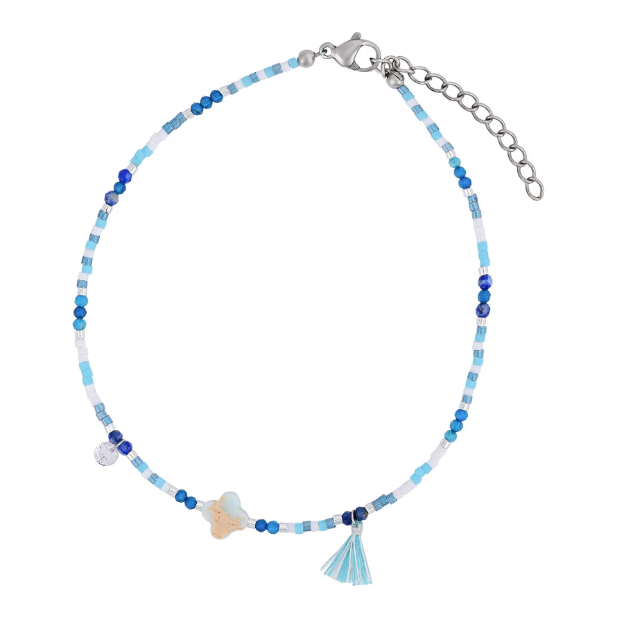 Natural Blue Lapis Lazuli & Apatite Beaded Anklet - Image 5