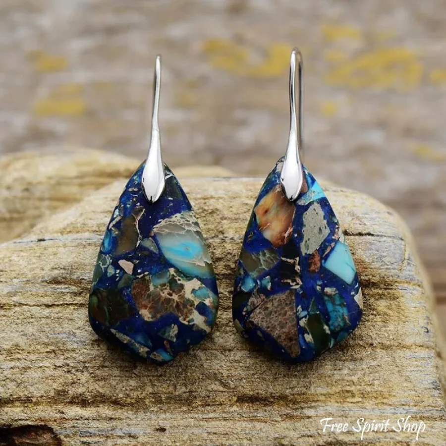 Blue Mosaic Jasper Losange Earrings - Image 2