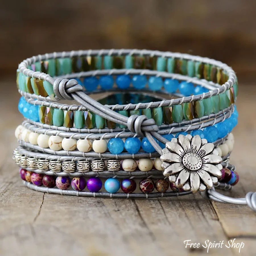 Blue Ocean Jasper & Purple Jasper Wrap Bracelet - Image 2
