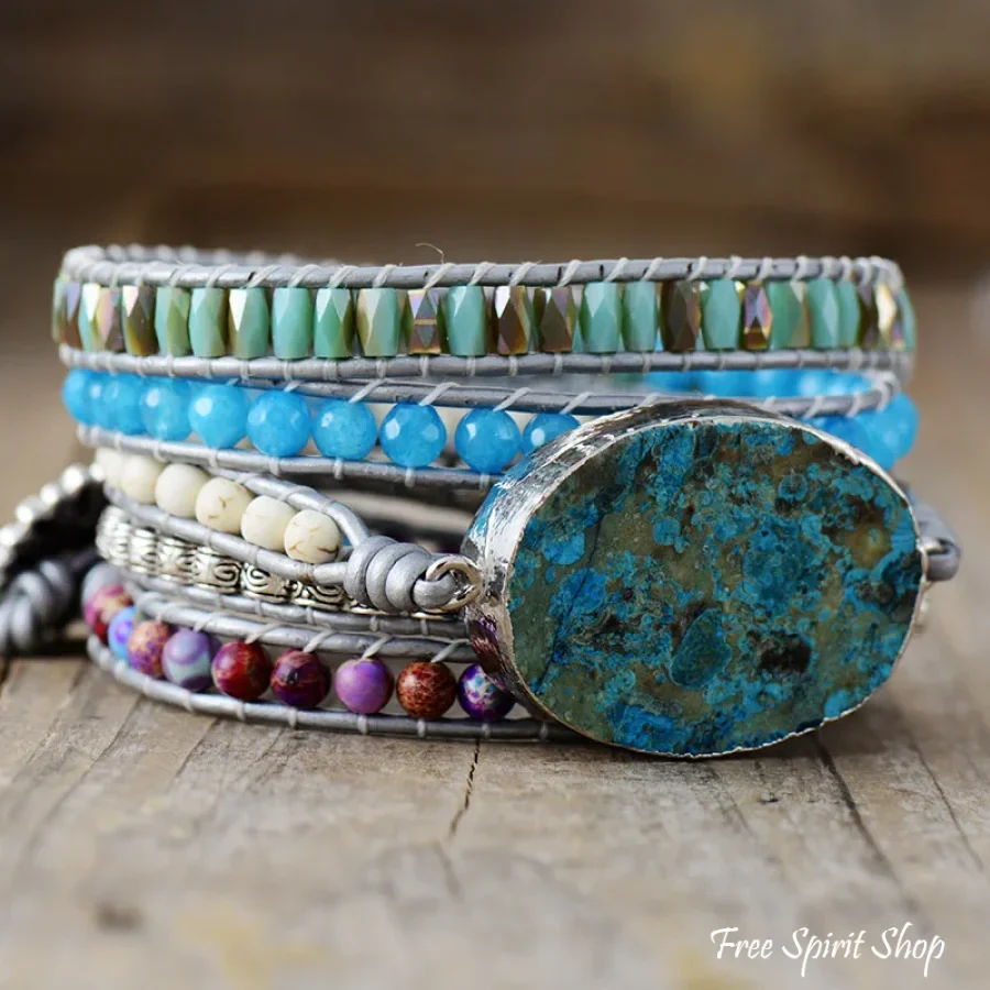 Blue Ocean Jasper & Purple Jasper Wrap Bracelet - Image 3