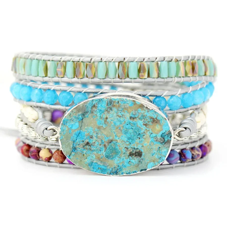Blue Ocean Jasper & Purple Jasper Wrap Bracelet - Image 4