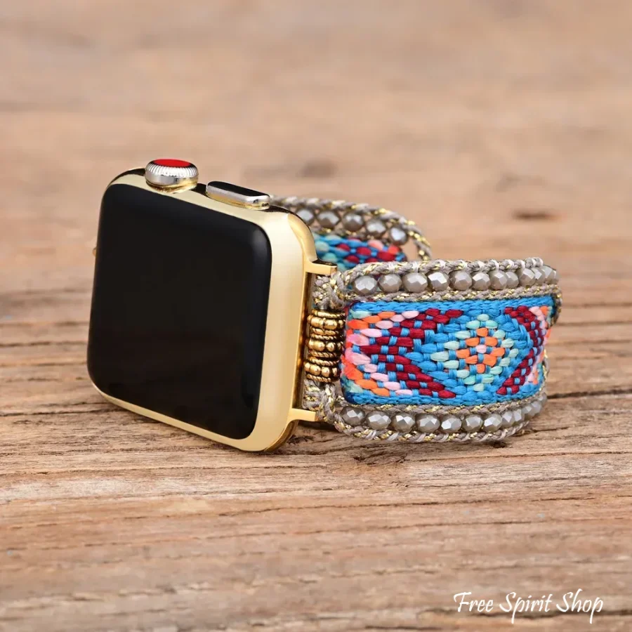 Boho Breeze Beaded Woven Nylon Apple Watch Band - Image 3