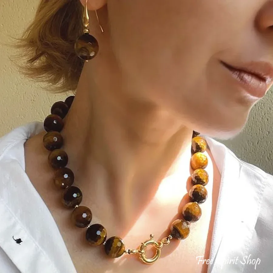 Bold Natural Tiger Eye Large Gemstone Bead Choker - Image 2