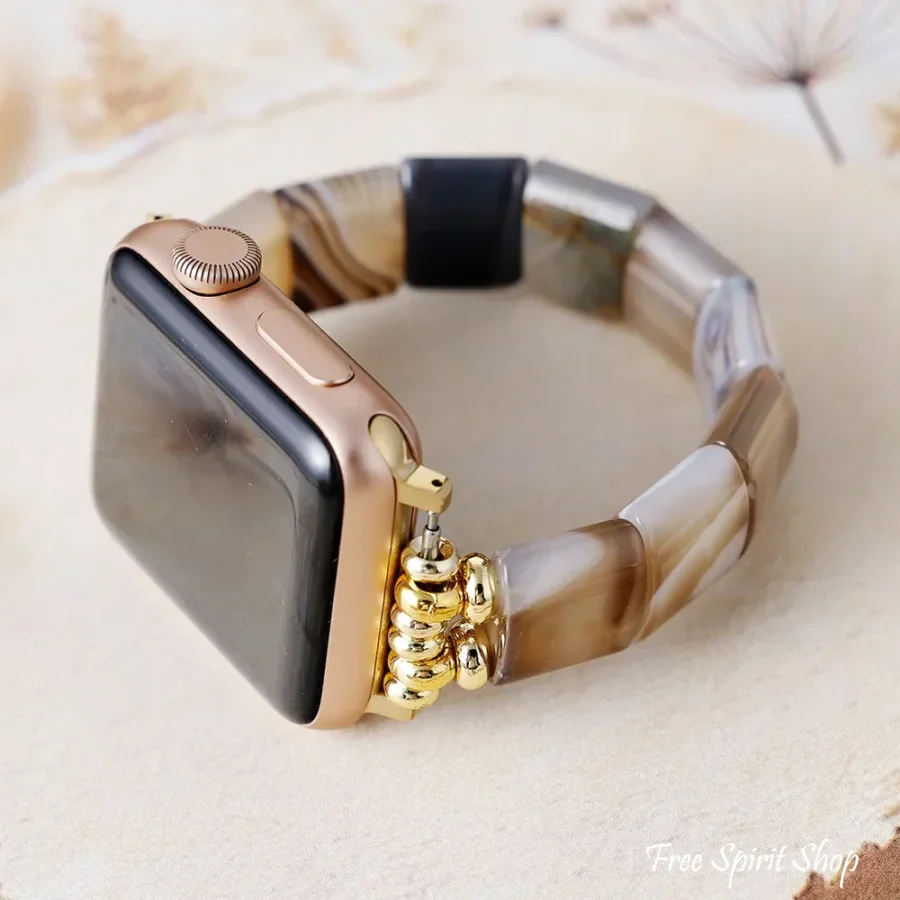 Brown Agate Square Bead Apple Watch Band