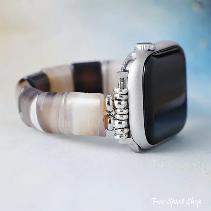 Brown Agate Square Bead Apple Watch Band - Image 2