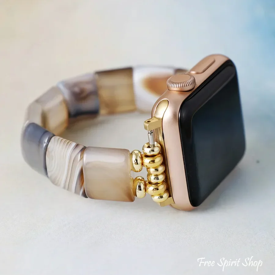Brown Agate Square Bead Apple Watch Band - Image 3